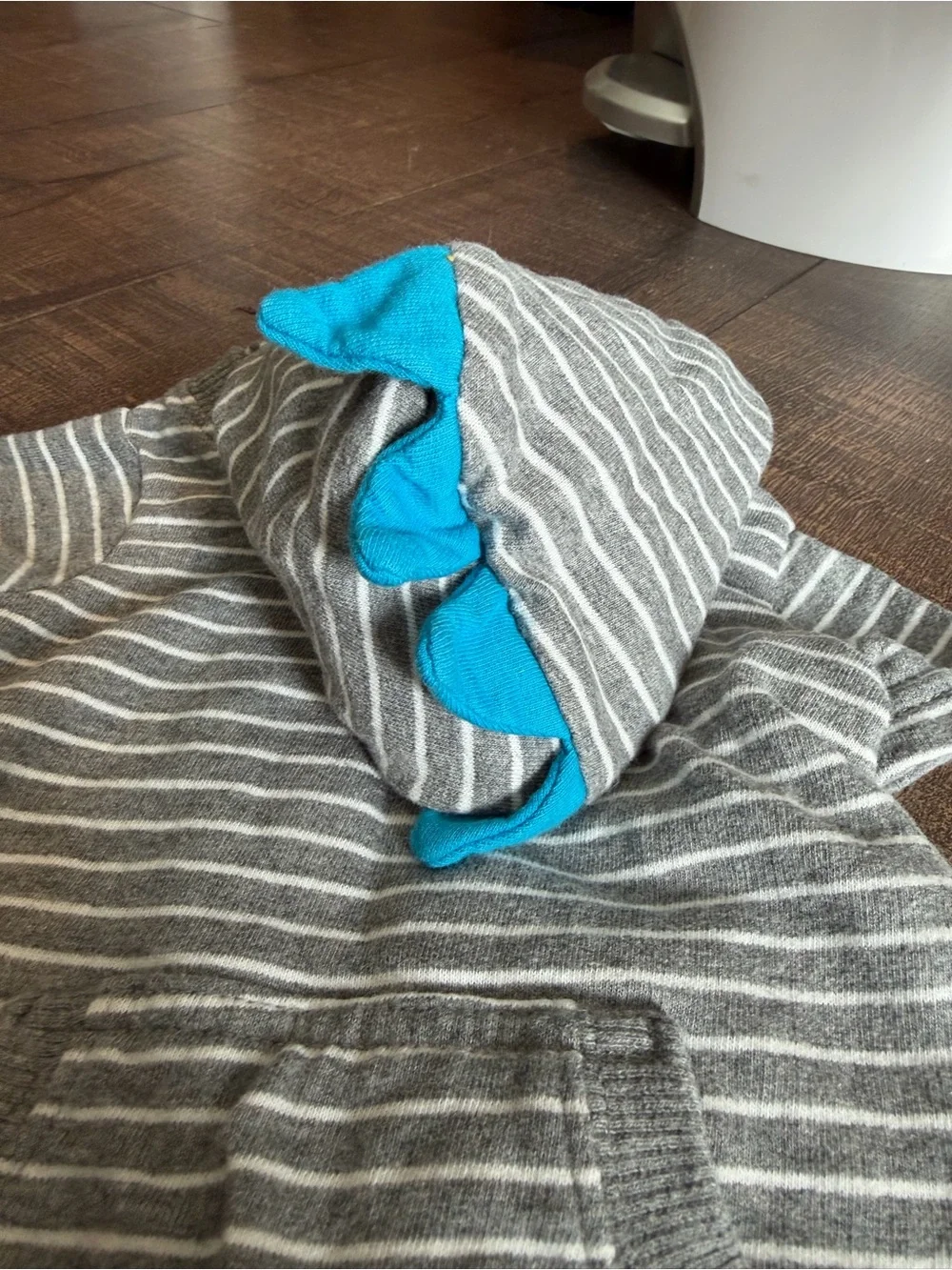 Carters 3M Dinosaur Hooded Romper Grey White Stripe Blue Spikes Short Sleeve